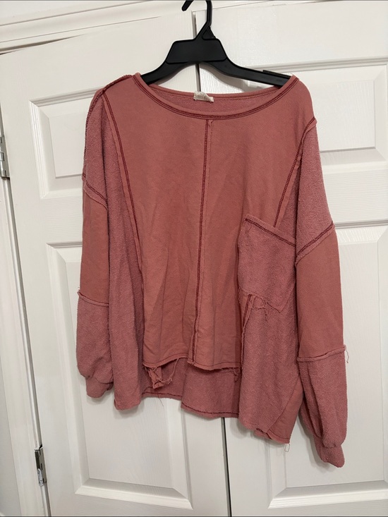 BiBi Tops - BiBi Washed Rose Oversized Pocket Pullover